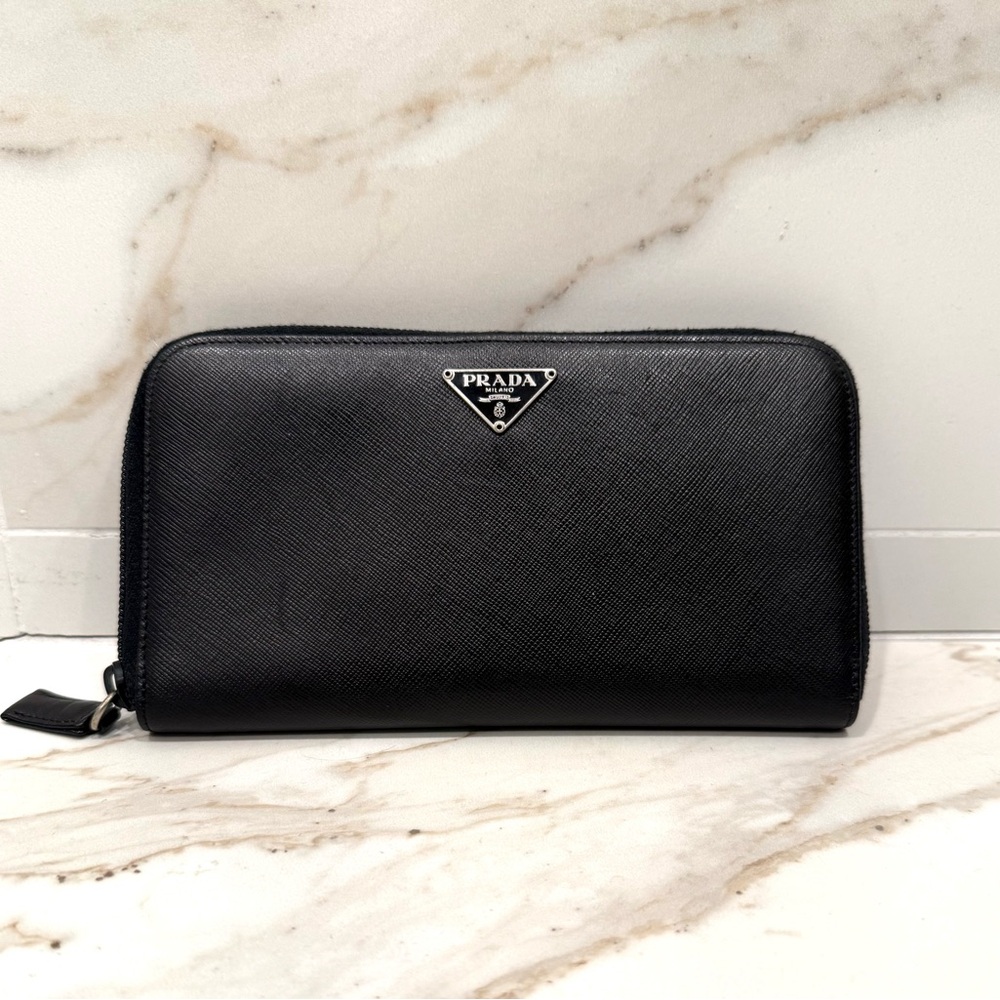 Prada Black Saffiano Leather Zip Wallet